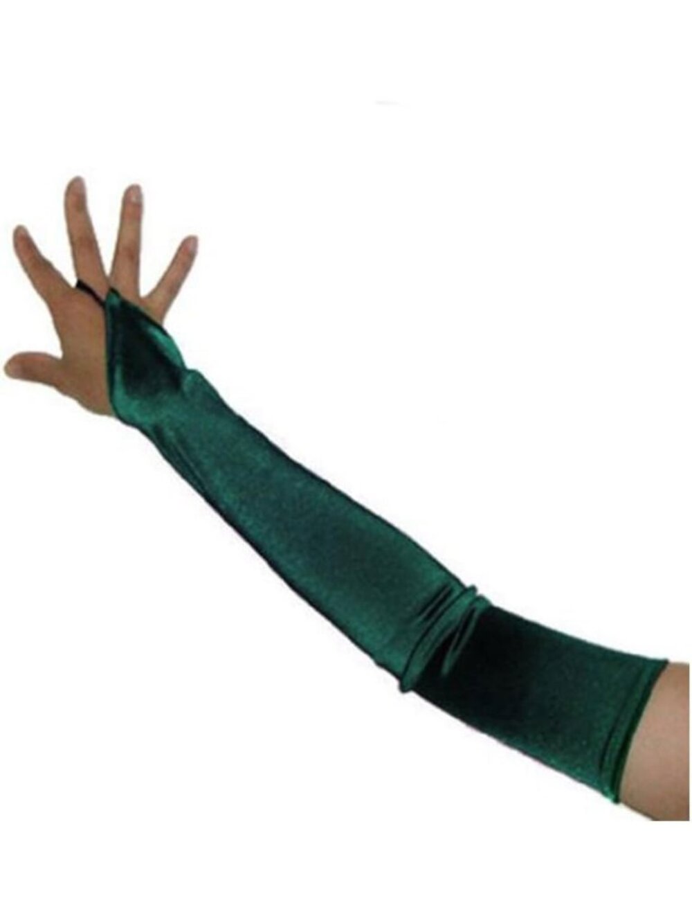 Women's Forest Green Over The Elbow Fingerless 23" Long Bridal Long Satin Gloves